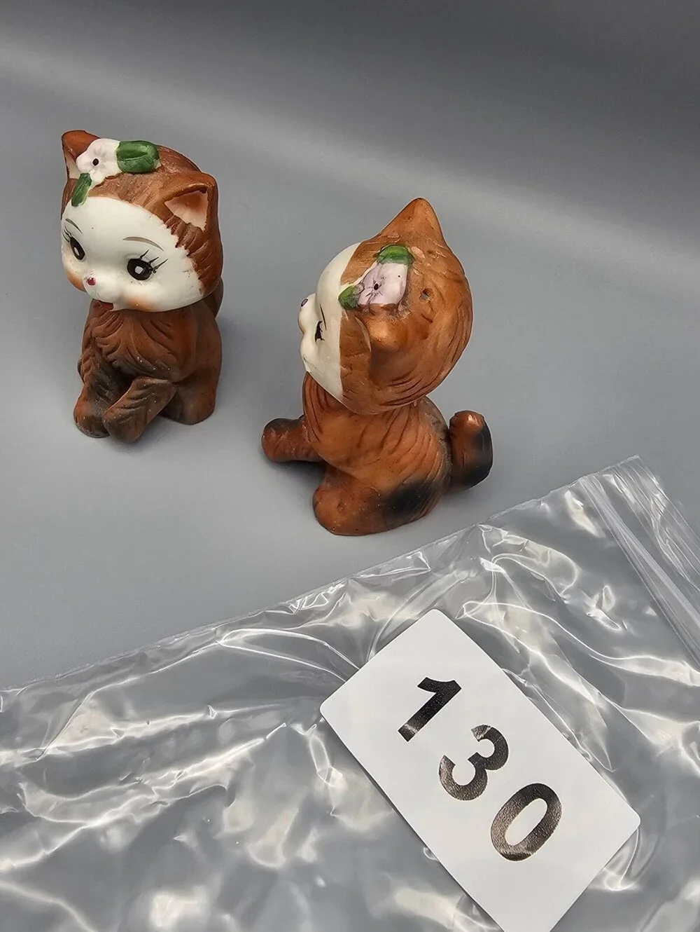 Vintage Ceramic Cat Salt and Pepper Shakers with Floral Detail